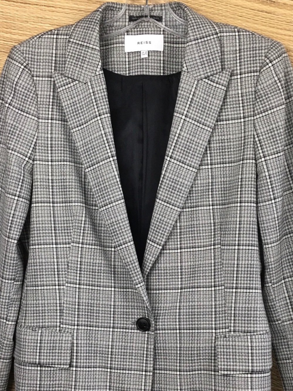 REISS Alenna Single-Breasted Prince of Wales Check Suit Blazer in Grey Size US 6 - Picture 6 of 13